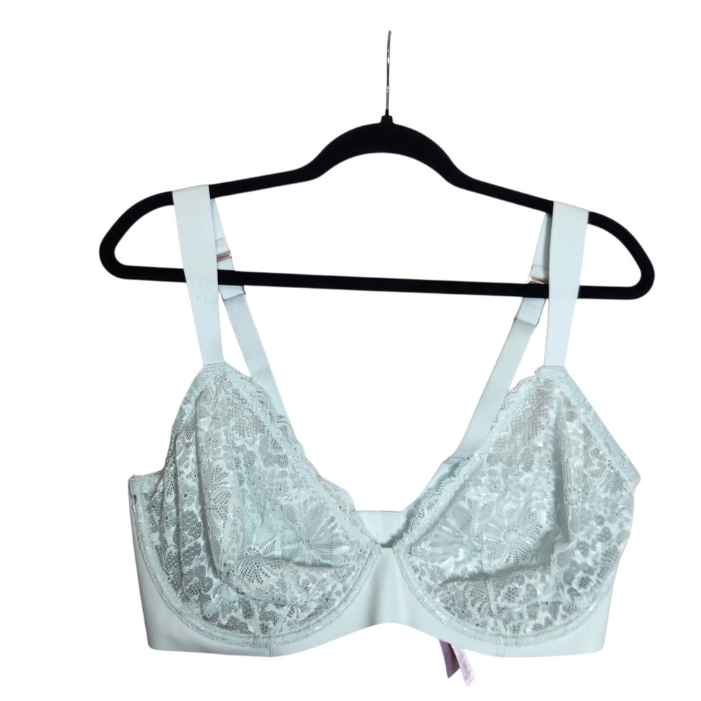 Savage X Fenty Mint Green Floral Lace Unlined Underwire Bra 38H Rose Gold